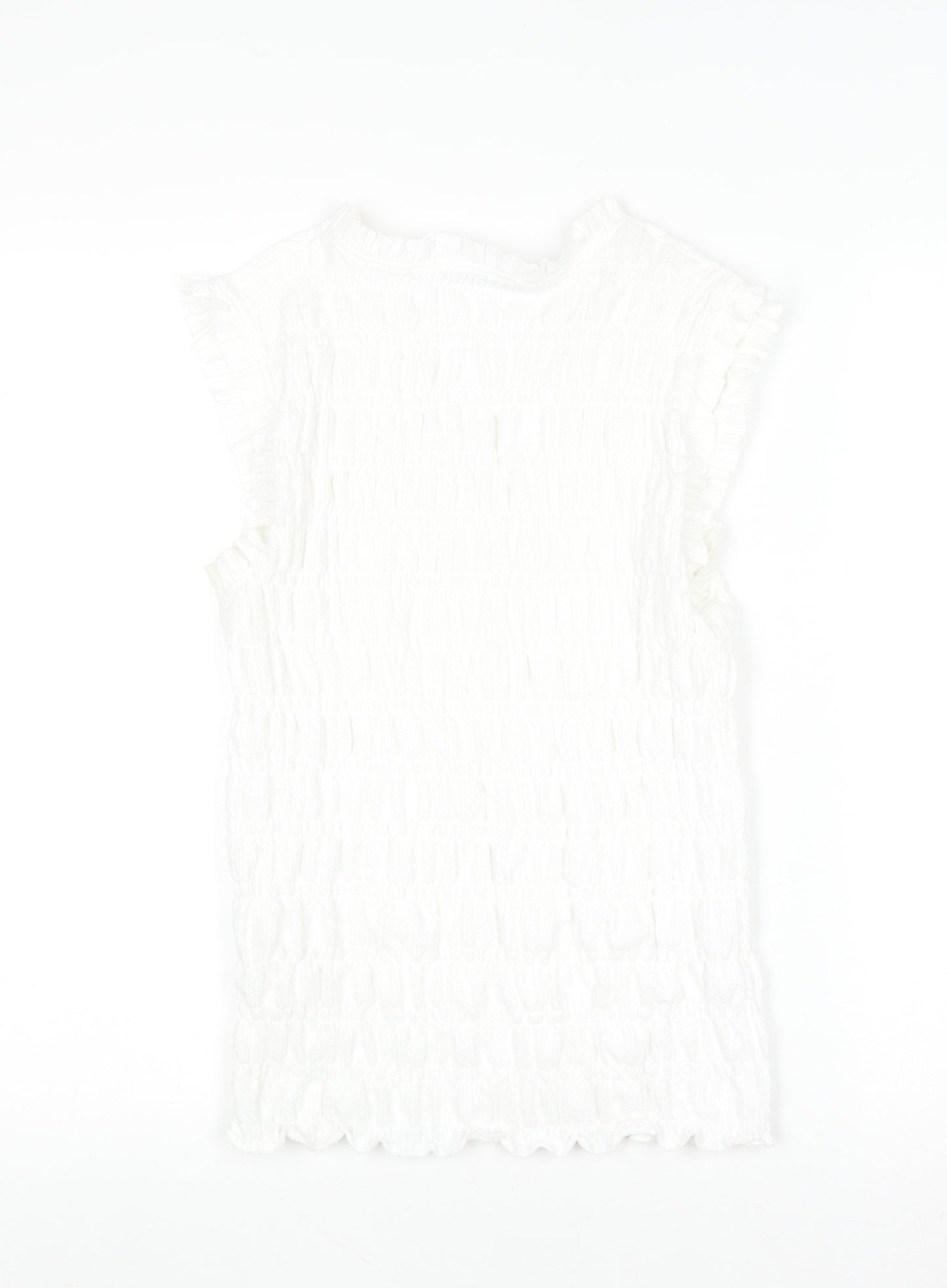 Gallery Womens White Ruffle V-Neck Sleeveless Blouse Size S