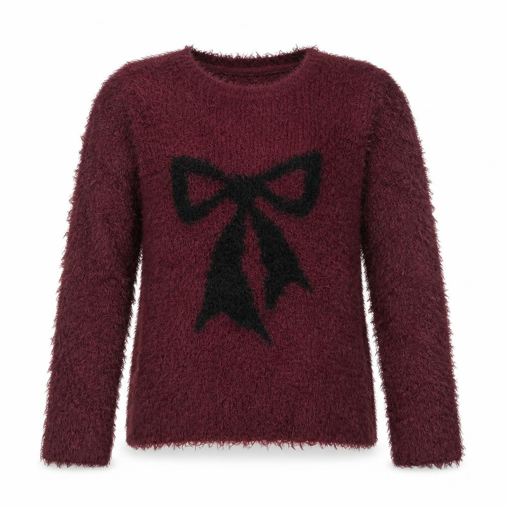 Dunnes Womens Red Bow Fuzzy Crew Neck Long Sleeve Jumper Size S