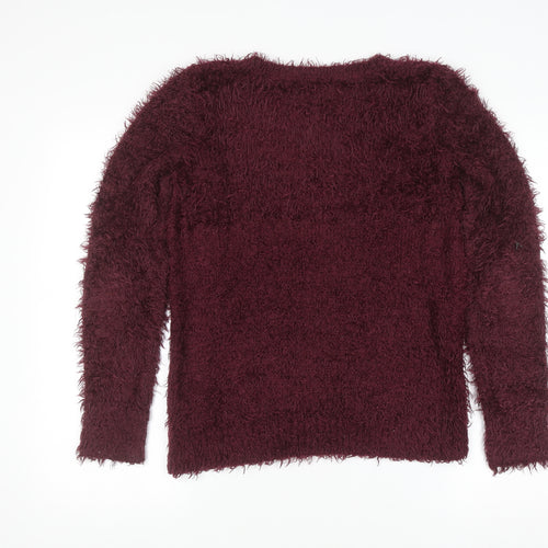 Dunnes Womens Red Bow Fuzzy Crew Neck Long Sleeve Jumper Size S