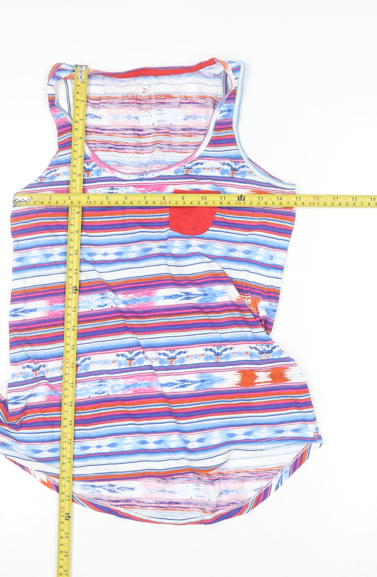 F&F Womens Multicoloured Striped Cotton Tank Top Size 10