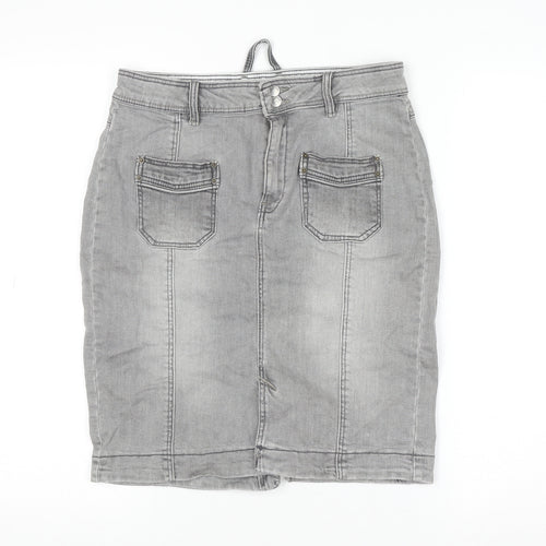 Mango Jeans Women Grey Denim Straight Skirt Size 8 Cotton Blend