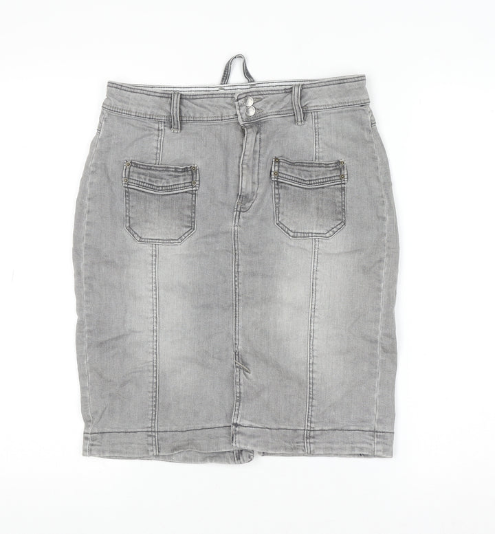 Mango Jeans Women Grey Denim Straight Skirt Size 8 Cotton Blend