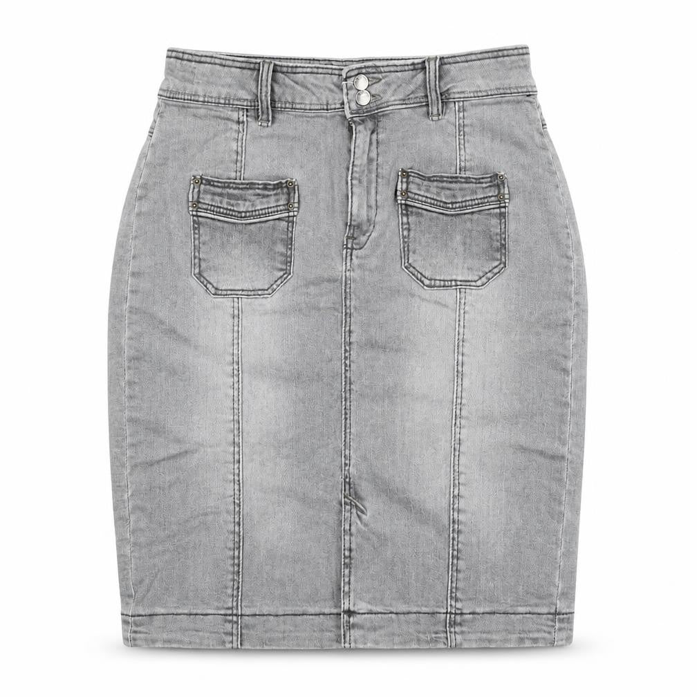 Mango Jeans Women Grey Denim Straight Skirt Size 8 Cotton Blend