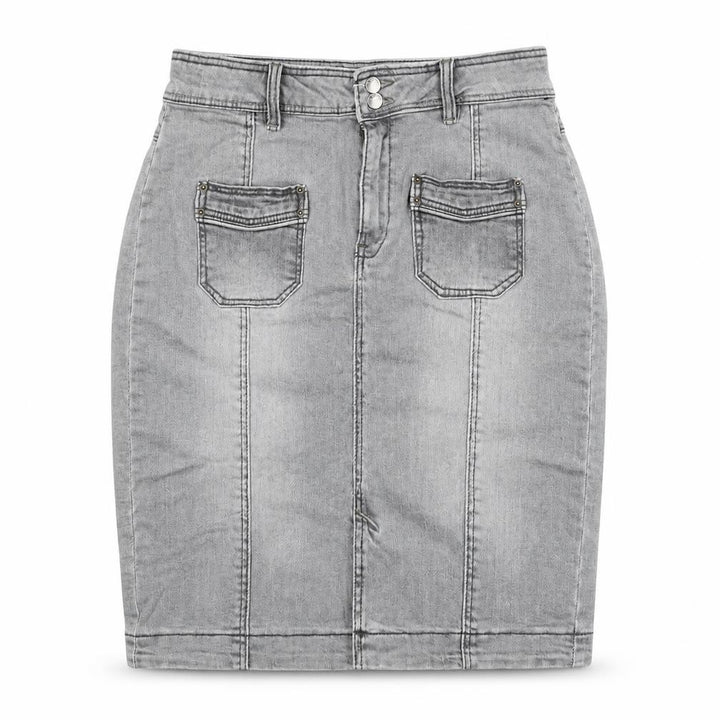 Mango Jeans Women Grey Denim Straight Skirt Size 8 Cotton Blend