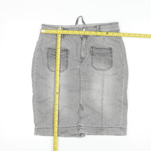 Mango Jeans Women Grey Denim Straight Skirt Size 8 Cotton Blend