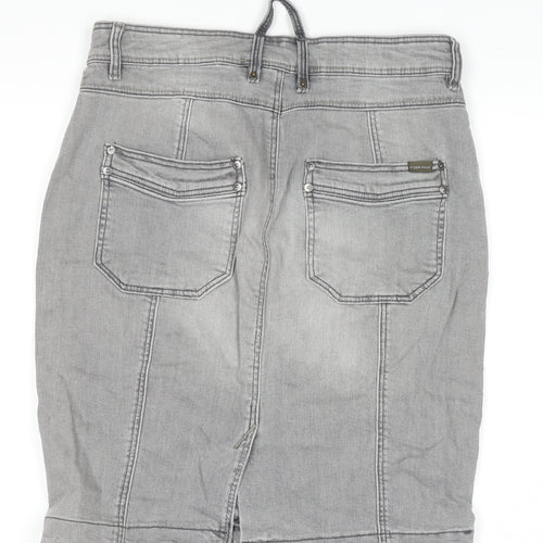 Mango Jeans Women Grey Denim Straight Skirt Size 8 Cotton Blend