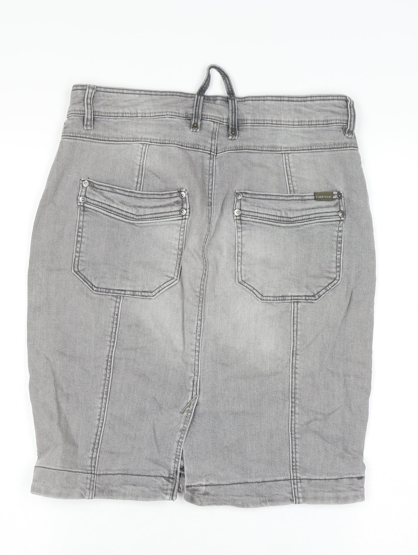 Mango Jeans Women Grey Denim Straight Skirt Size 8 Cotton Blend
