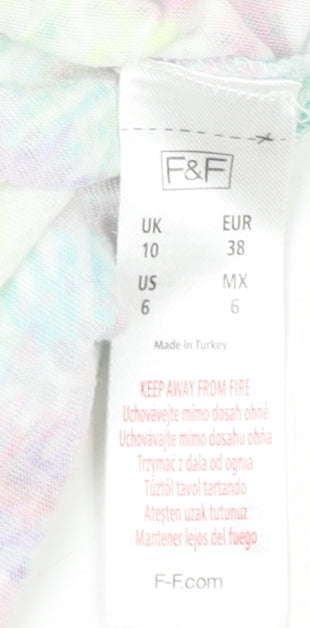 F&F Women's Multicoloured Floral Jersey T-Shirt Size 10