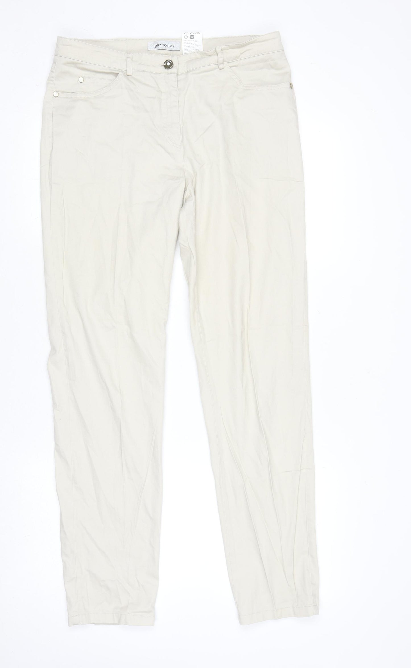Paz Torras Women’s Beige Chino Trousers Size 14 Cotton Stretch