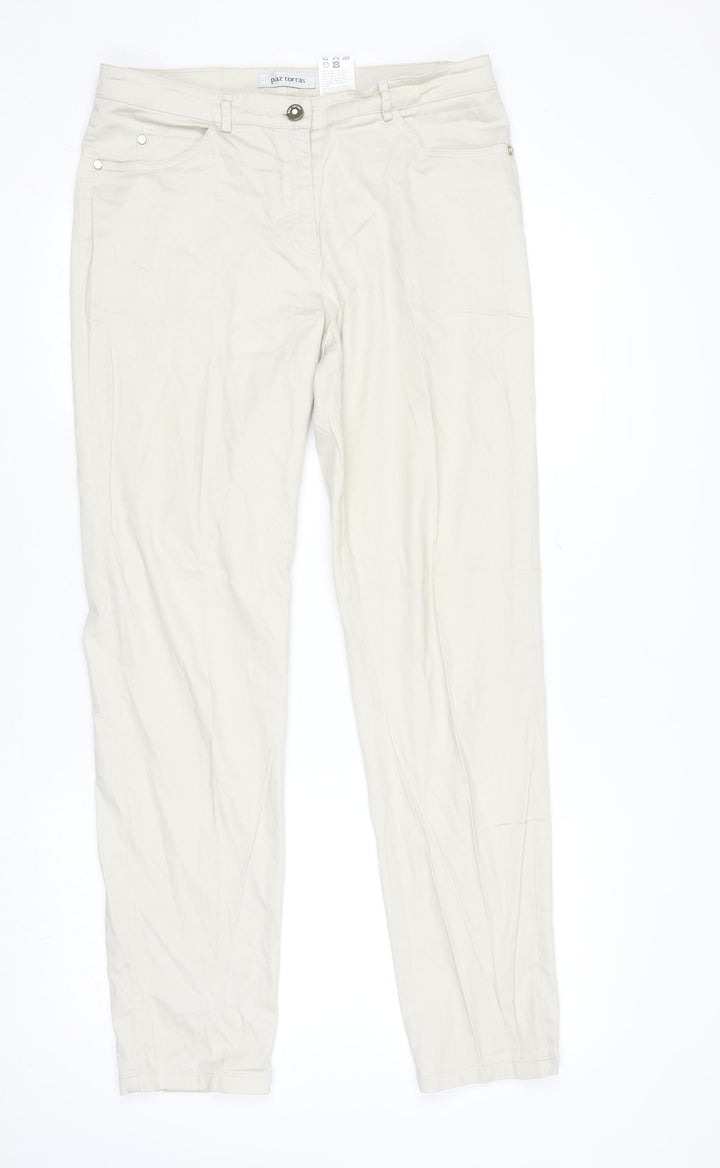 Paz Torras Women’s Beige Chino Trousers Size 14 Cotton Stretch