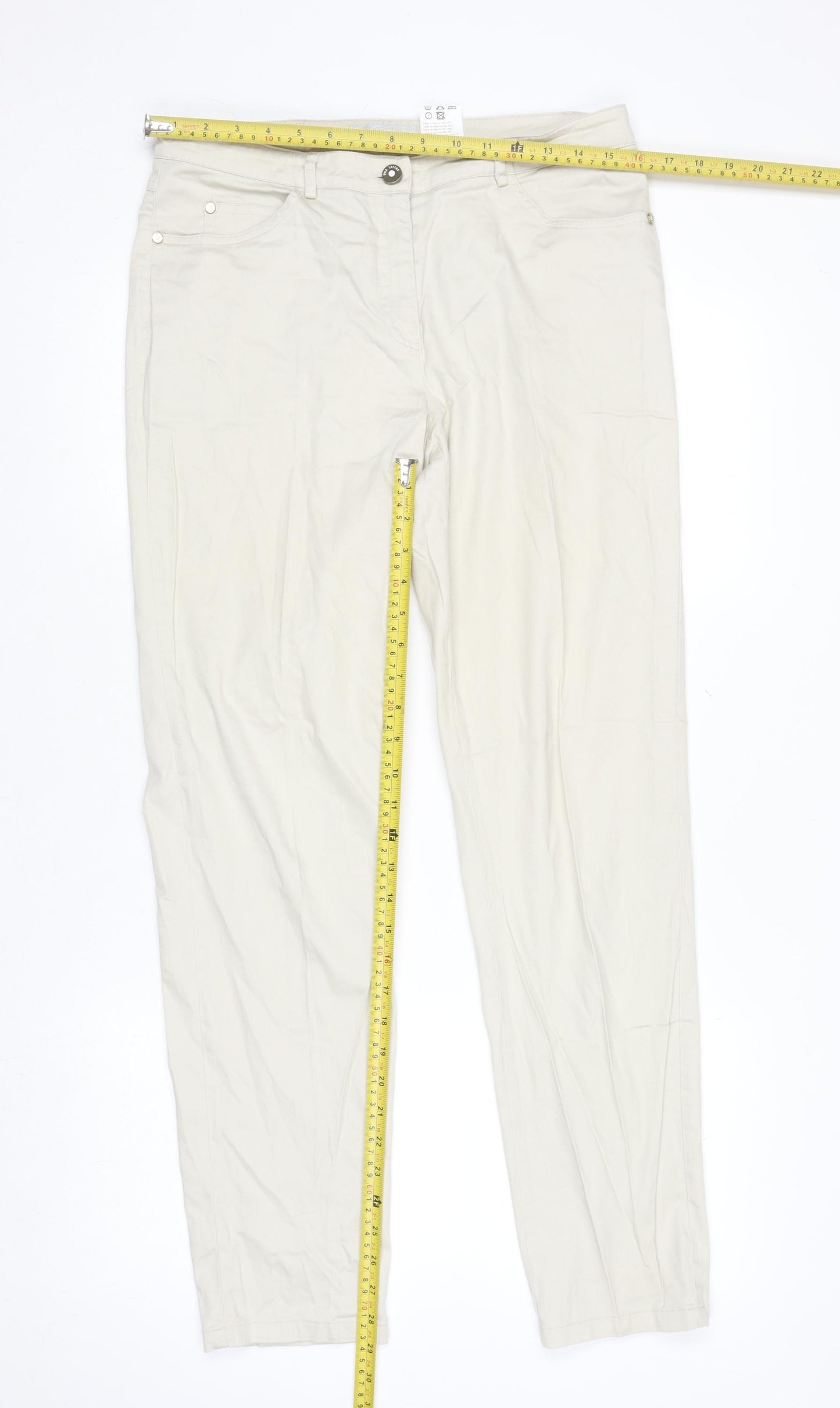 Paz Torras Women’s Beige Chino Trousers Size 14 Cotton Stretch