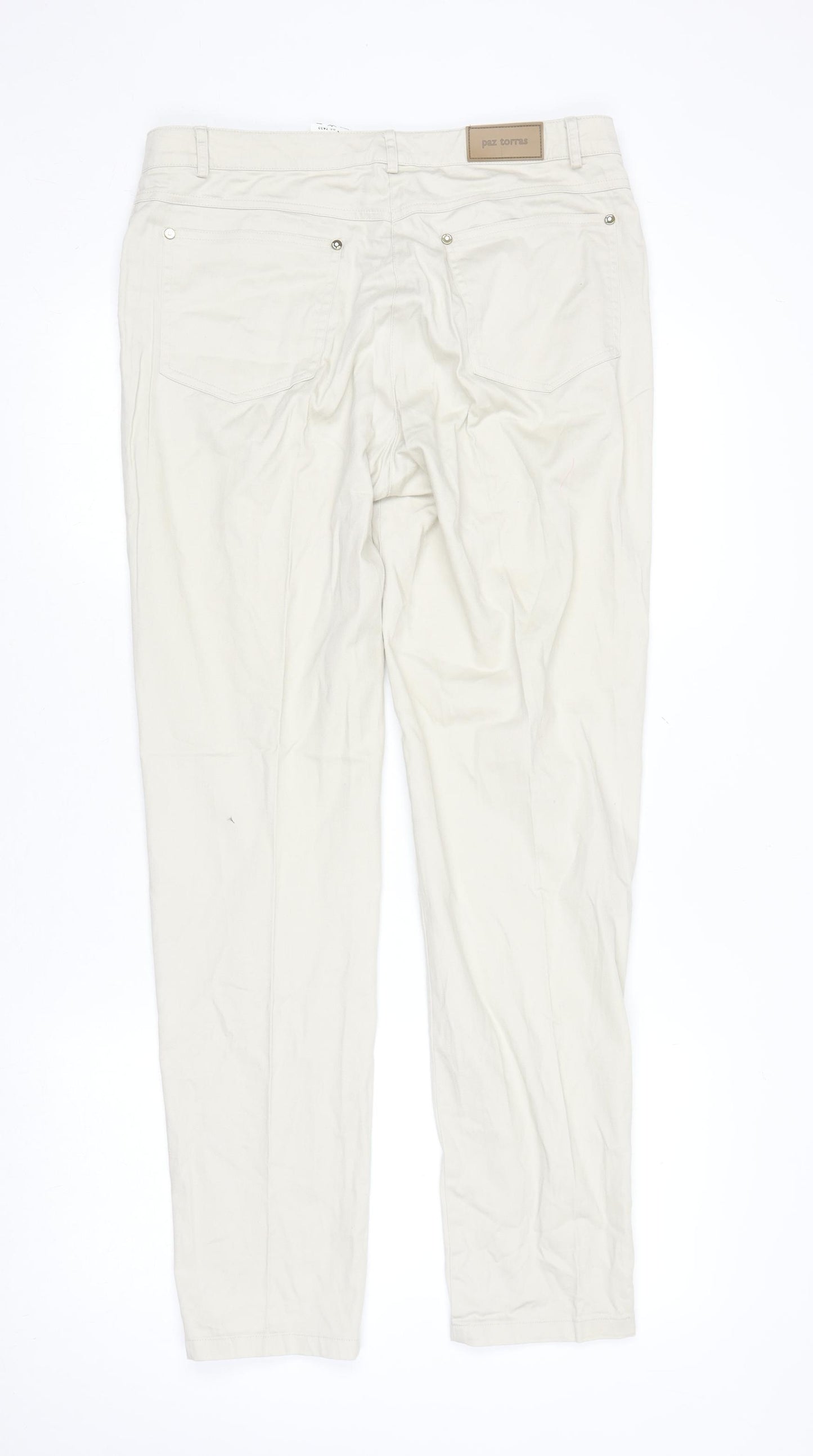Paz Torras Women’s Beige Chino Trousers Size 14 Cotton Stretch
