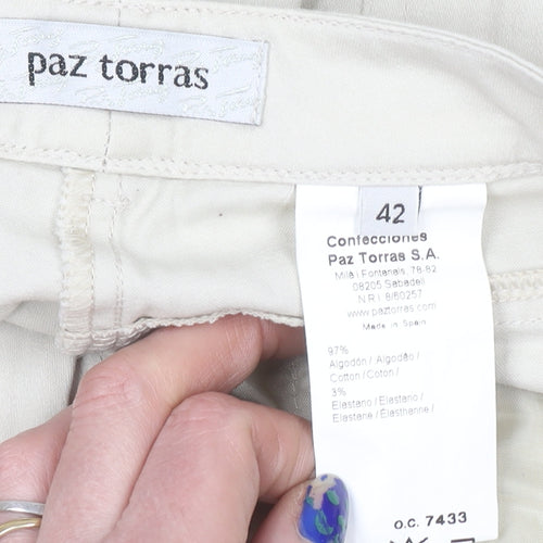 Paz Torras Women’s Beige Chino Trousers Size 14 Cotton Stretch