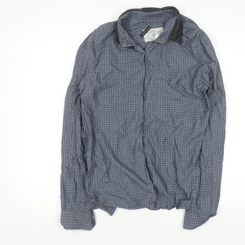 Diesel Men's Blue Geometric Cotton Long Sleeve Button-Up Shirt XL