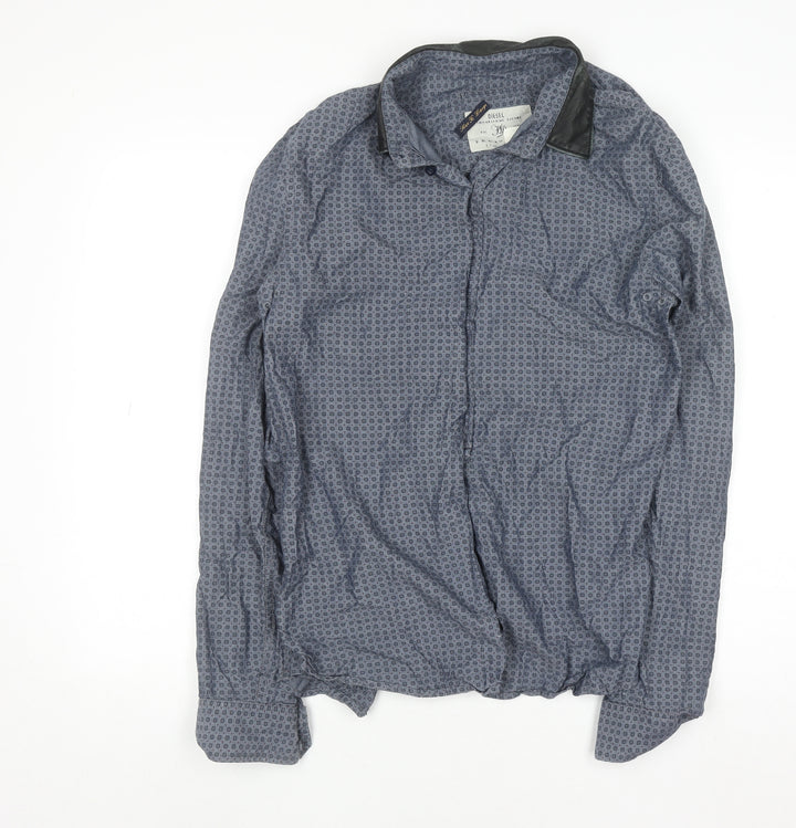 Diesel Men's Blue Geometric Cotton Long Sleeve Button-Up Shirt XL