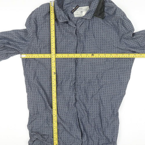 Diesel Men's Blue Geometric Cotton Long Sleeve Button-Up Shirt XL