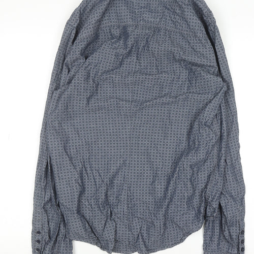 Diesel Men's Blue Geometric Cotton Long Sleeve Button-Up Shirt XL