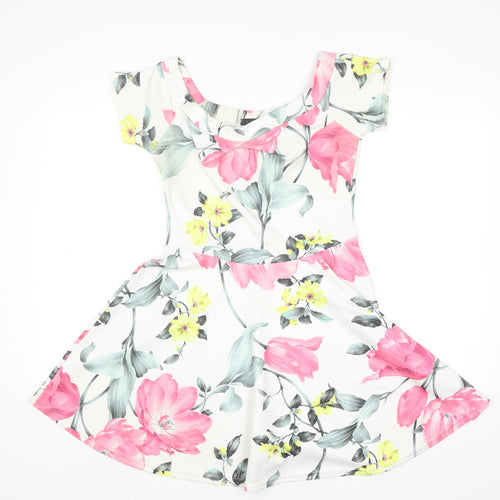 Quiz Womens Multicoloured Floral Skater Dress Size 12 Short Sleeve