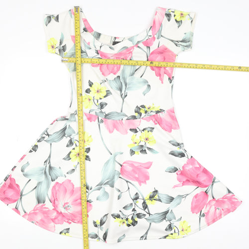 Quiz Womens Multicoloured Floral Skater Dress Size 12 Short Sleeve