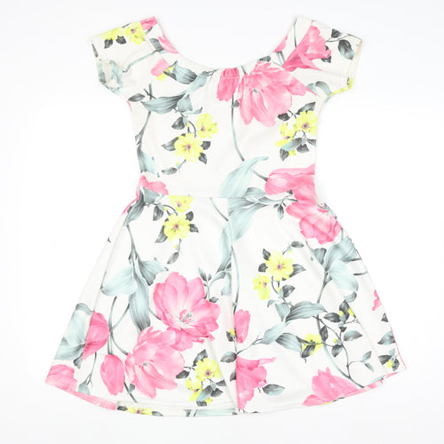 Quiz Womens Multicoloured Floral Skater Dress Size 12 Short Sleeve