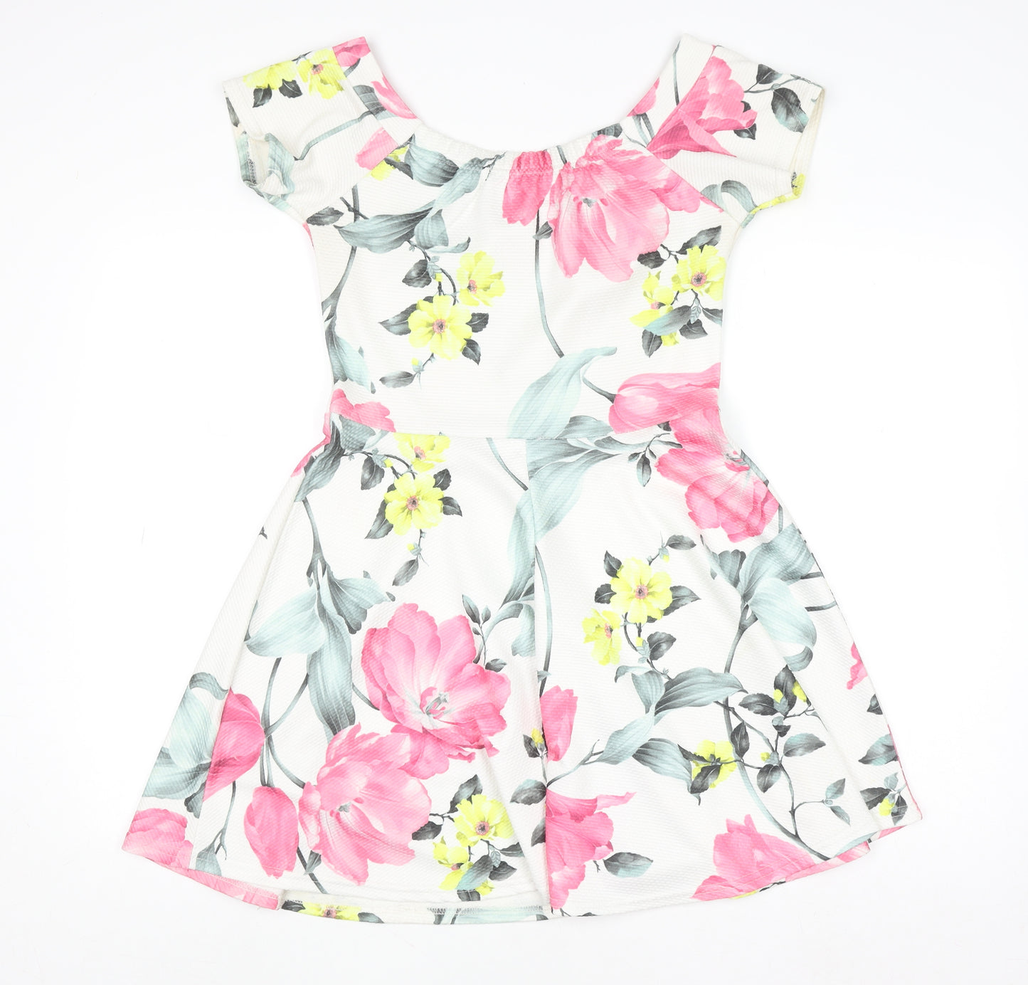 Quiz Womens Multicoloured Floral Skater Dress Size 12 Short Sleeve