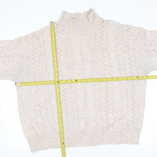 F&F Women Beige Roll Neck Cable-Knit Jumper UK 10 Regular Fit