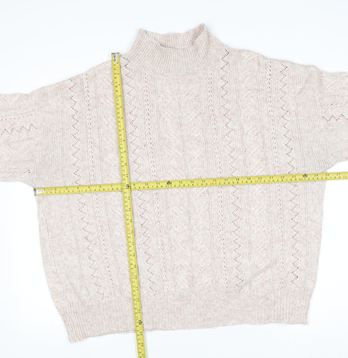 F&F Women Beige Roll Neck Cable-Knit Jumper UK 10 Regular Fit