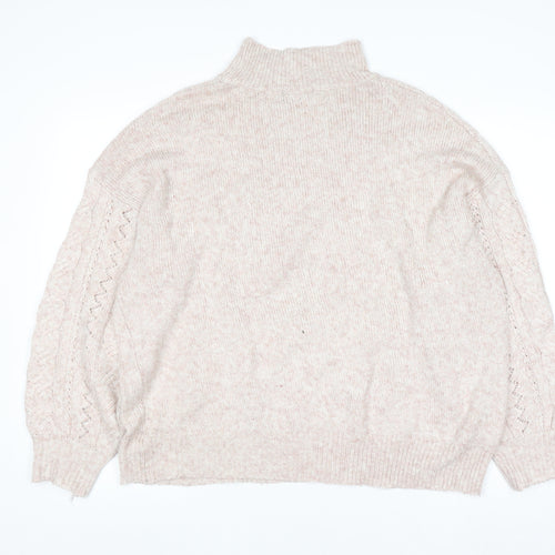F&F Women Beige Roll Neck Cable-Knit Jumper UK 10 Regular Fit
