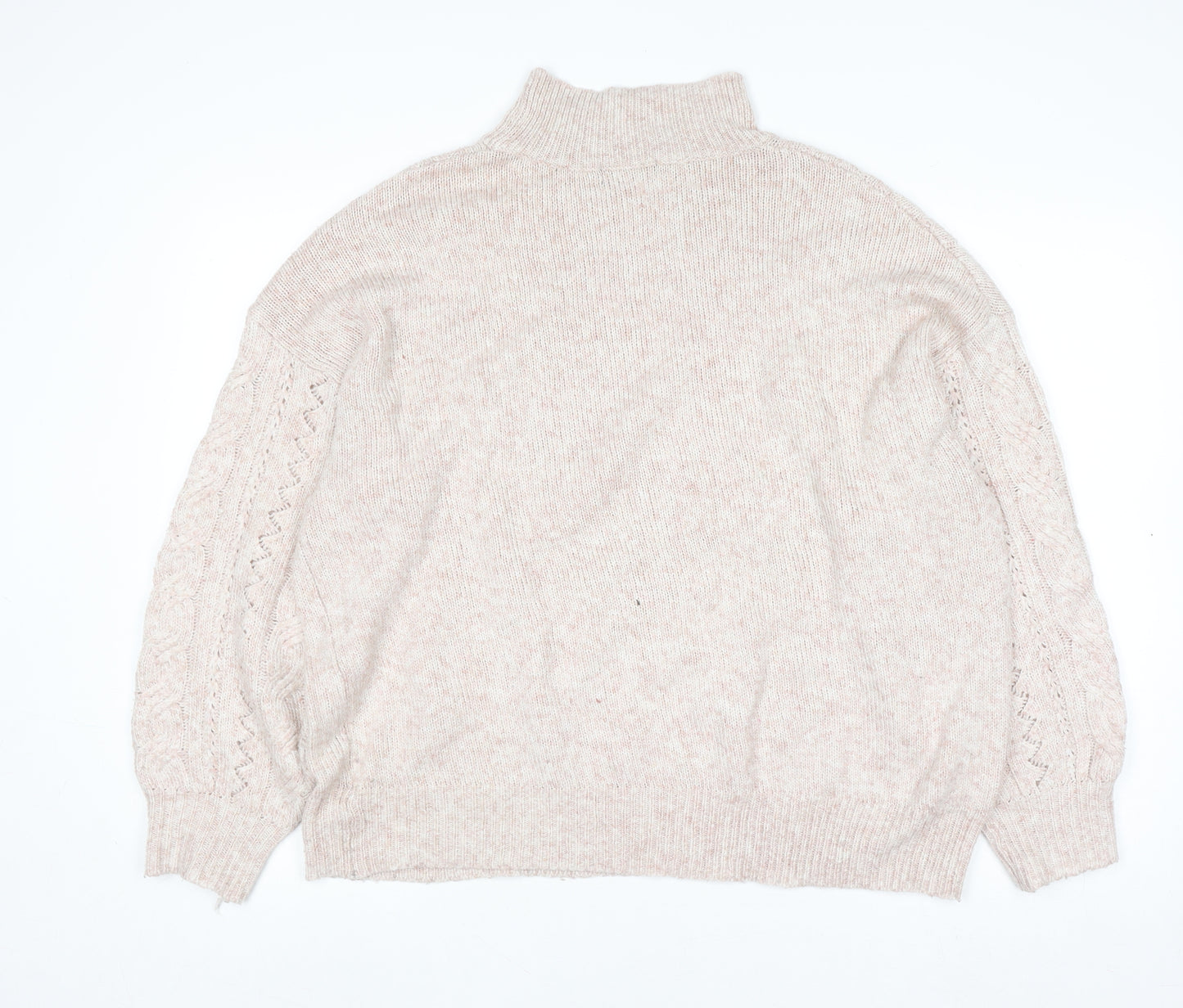 F&F Women Beige Roll Neck Cable-Knit Jumper UK 10 Regular Fit