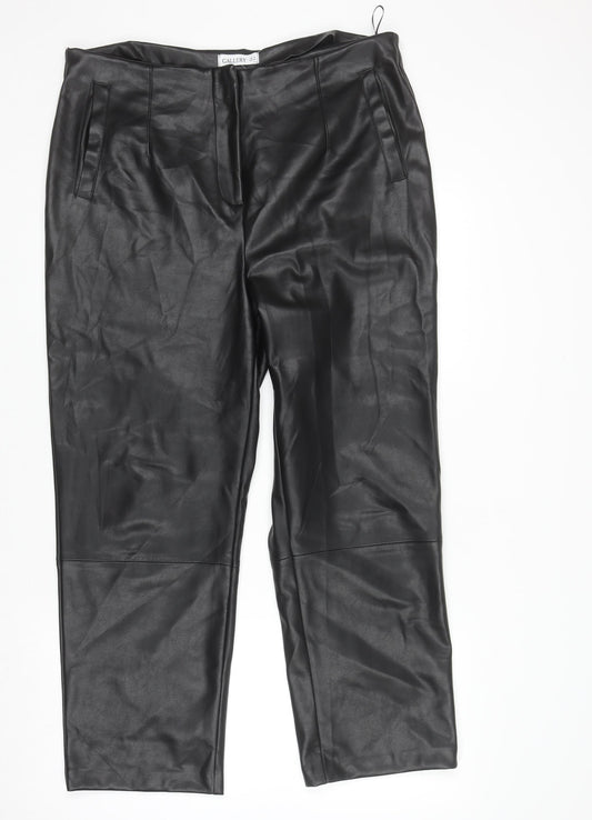 Gallery Women Black Faux Leather Straight Leg Trousers Size 16