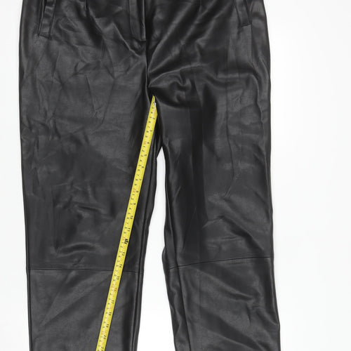 Gallery Women Black Faux Leather Straight Leg Trousers Size 16