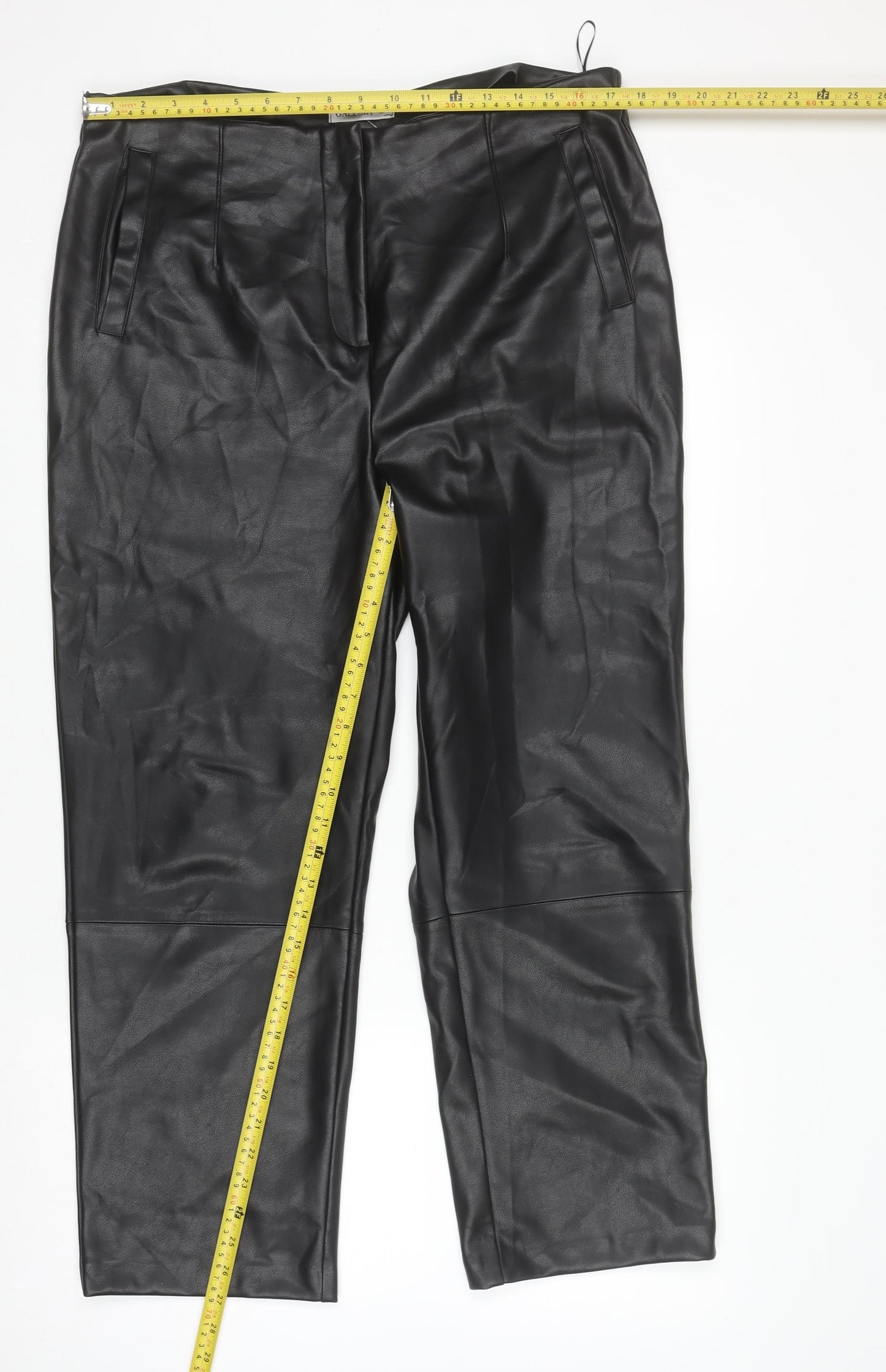 Gallery Women Black Faux Leather Straight Leg Trousers Size 16