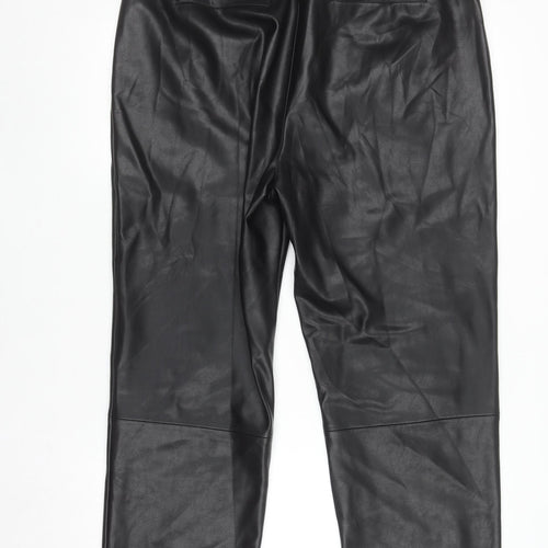 Gallery Women Black Faux Leather Straight Leg Trousers Size 16