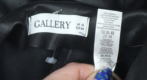 Gallery Women Black Faux Leather Straight Leg Trousers Size 16
