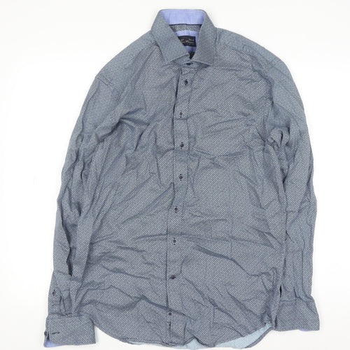 Amper & Sand Men's Blue Cotton Long Sleeve Button-Up Shirt M