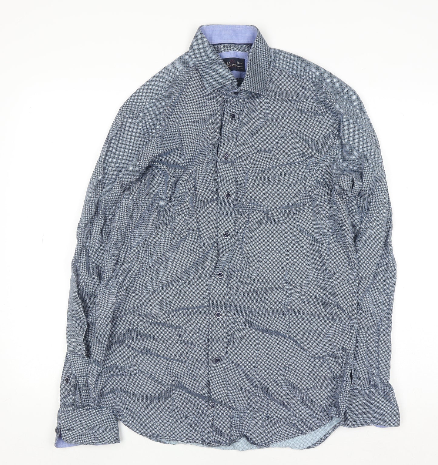 Amper & Sand Men's Blue Cotton Long Sleeve Button-Up Shirt M