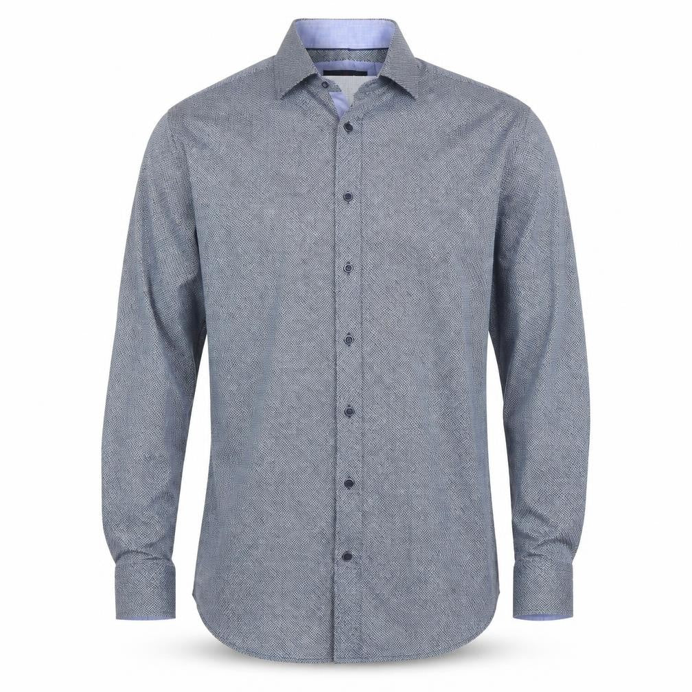 Front view of Amper & Sand Men's Blue Cotton Long Sleeve Button-Up Shirt M