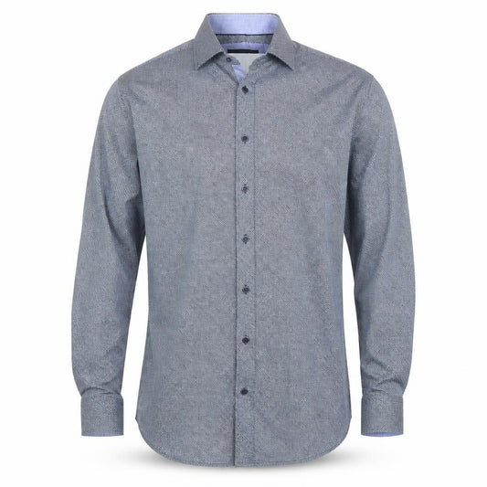 Front view of Amper & Sand Men's Blue Cotton Long Sleeve Button-Up Shirt M