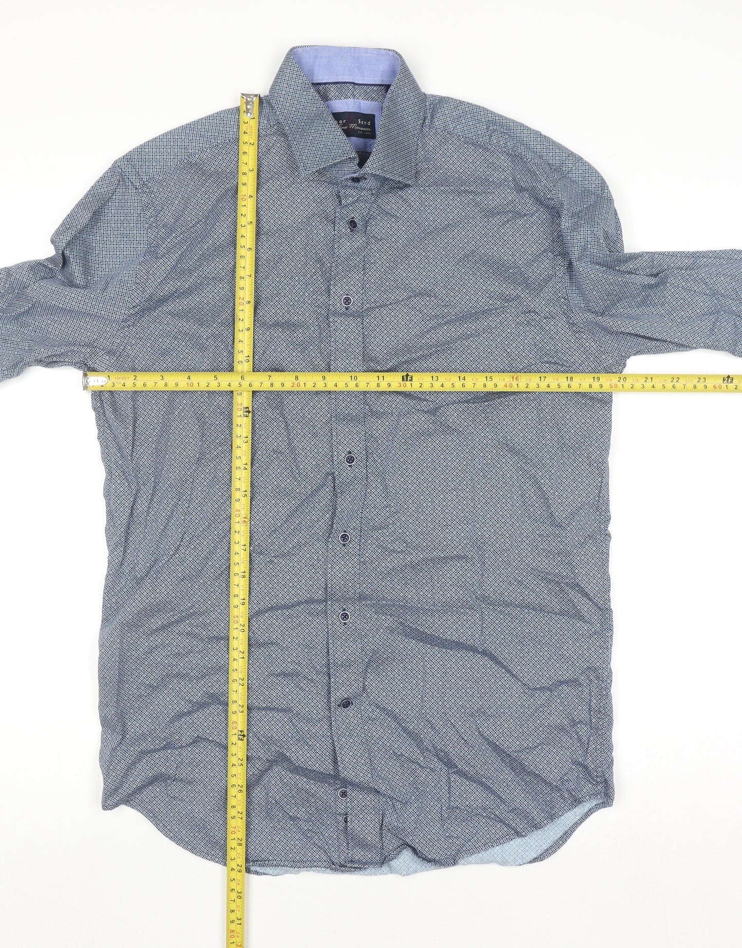 Amper & Sand Men's Blue Cotton Long Sleeve Button-Up Shirt M