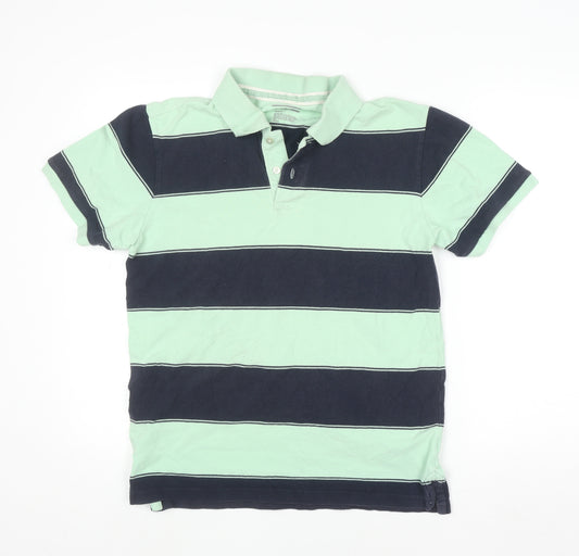 Old Navy Men's Blue Green Striped Cotton Short Sleeve Polo Shirt Medium