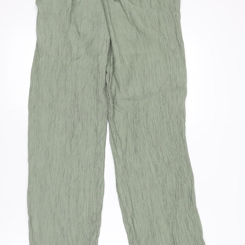 ZARA Womens Green Relaxed Crepe Trousers Size 10 Drawstring Waist