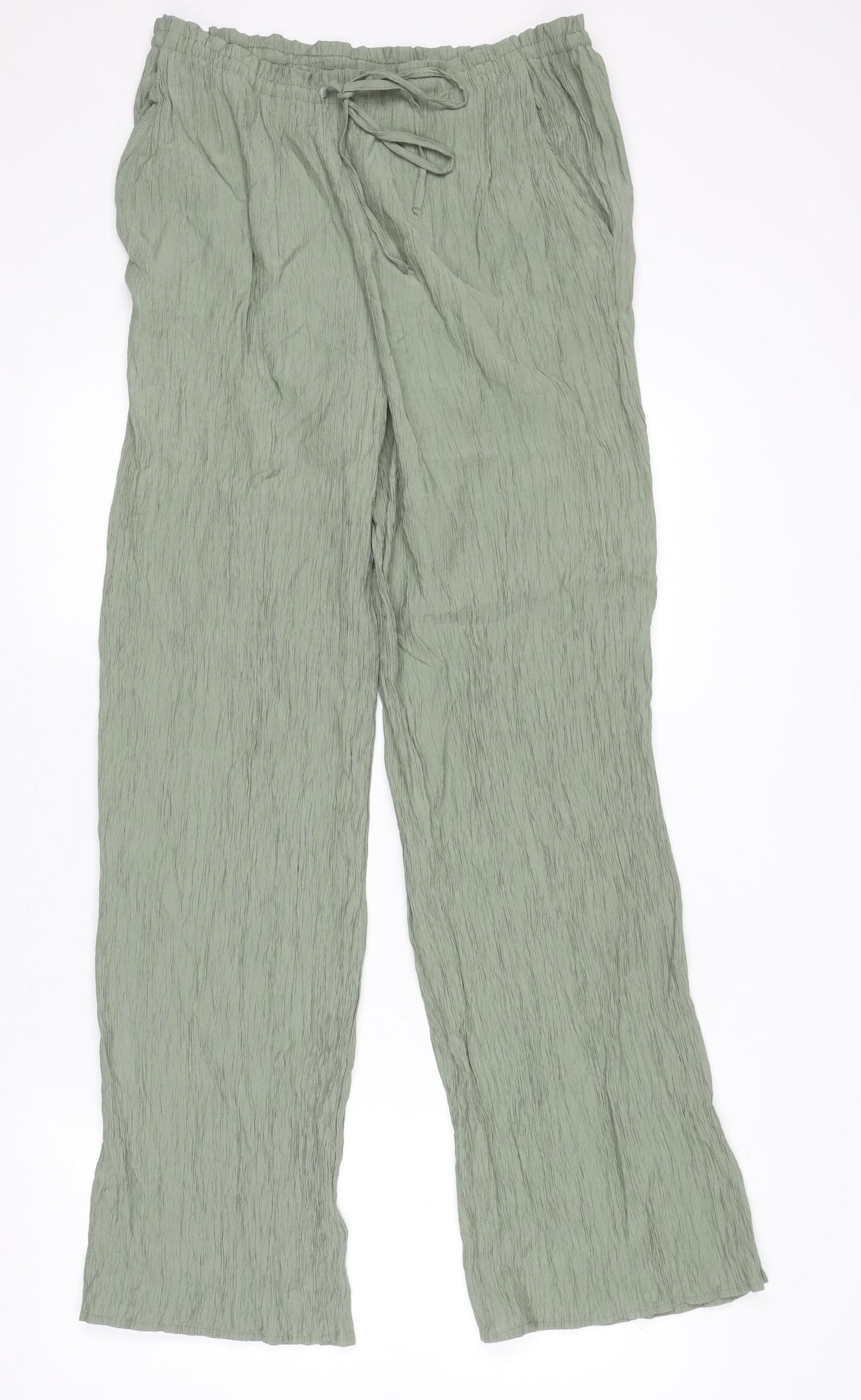 ZARA Womens Green Relaxed Crepe Trousers Size 10 Drawstring Waist