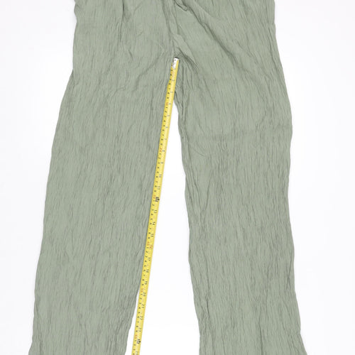 ZARA Womens Green Relaxed Crepe Trousers Size 10 Drawstring Waist