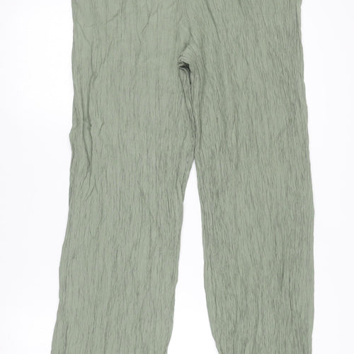 ZARA Womens Green Relaxed Crepe Trousers Size 10 Drawstring Waist