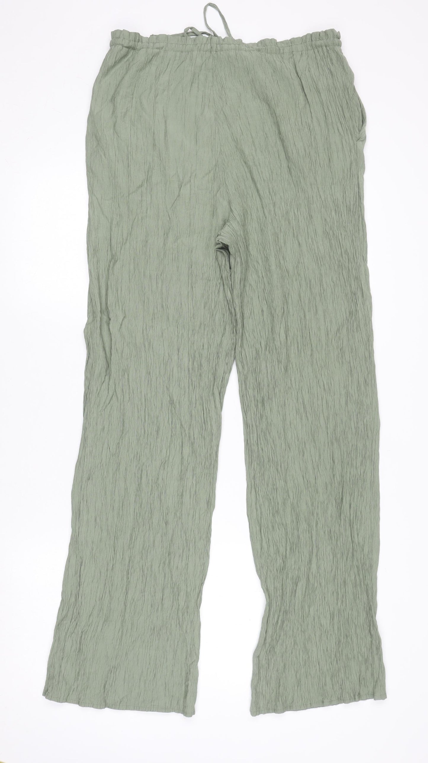 ZARA Womens Green Relaxed Crepe Trousers Size 10 Drawstring Waist