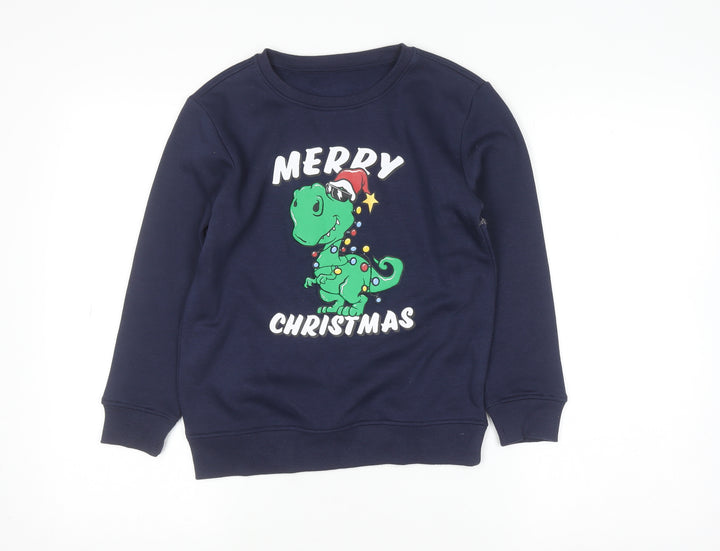 Dunnes Stores Boys Blue Christmas Dinosaur Pullover Sweatshirt 8-9 Years