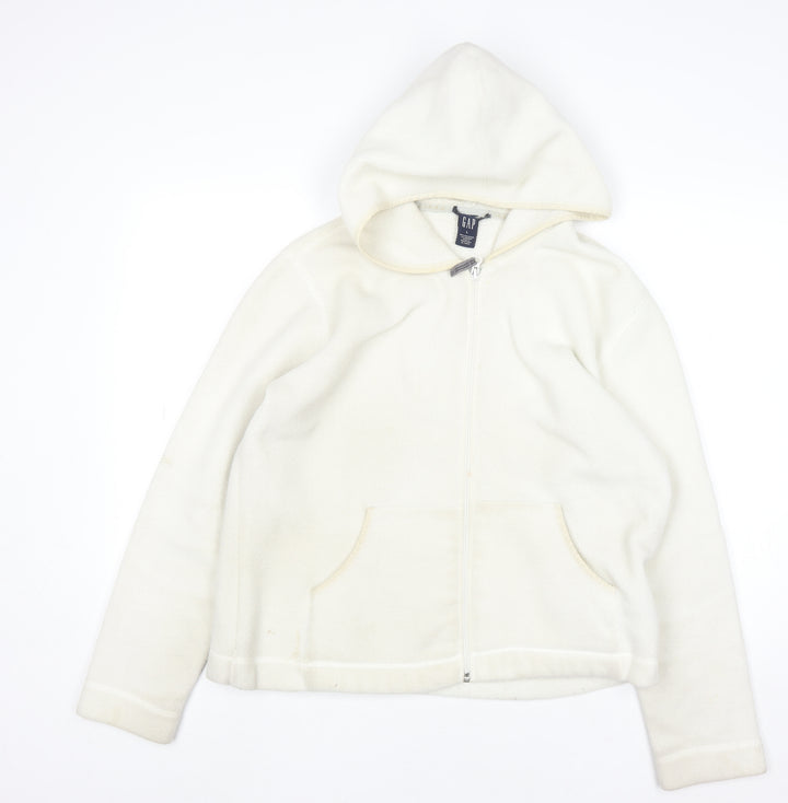 GAP Women Ivory Full Zip Fleece Hoodie Size L Polyester Blend