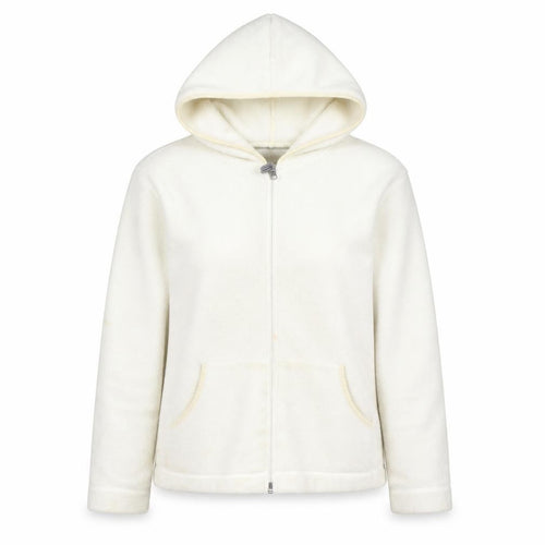 GAP Women Ivory Full Zip Fleece Hoodie Size L Polyester Blend