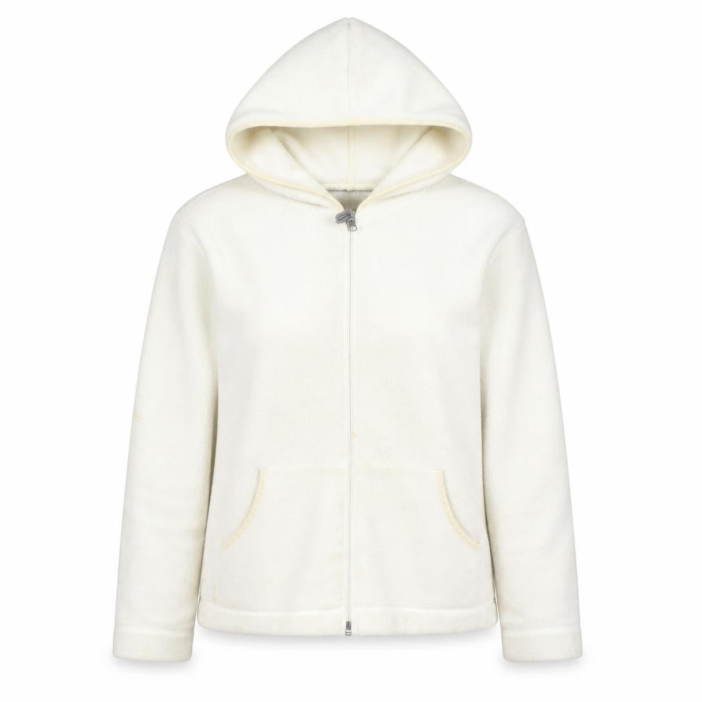 GAP Women Ivory Full Zip Fleece Hoodie Size L Polyester Blend