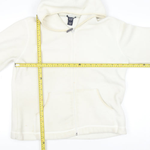GAP Women Ivory Full Zip Fleece Hoodie Size L Polyester Blend